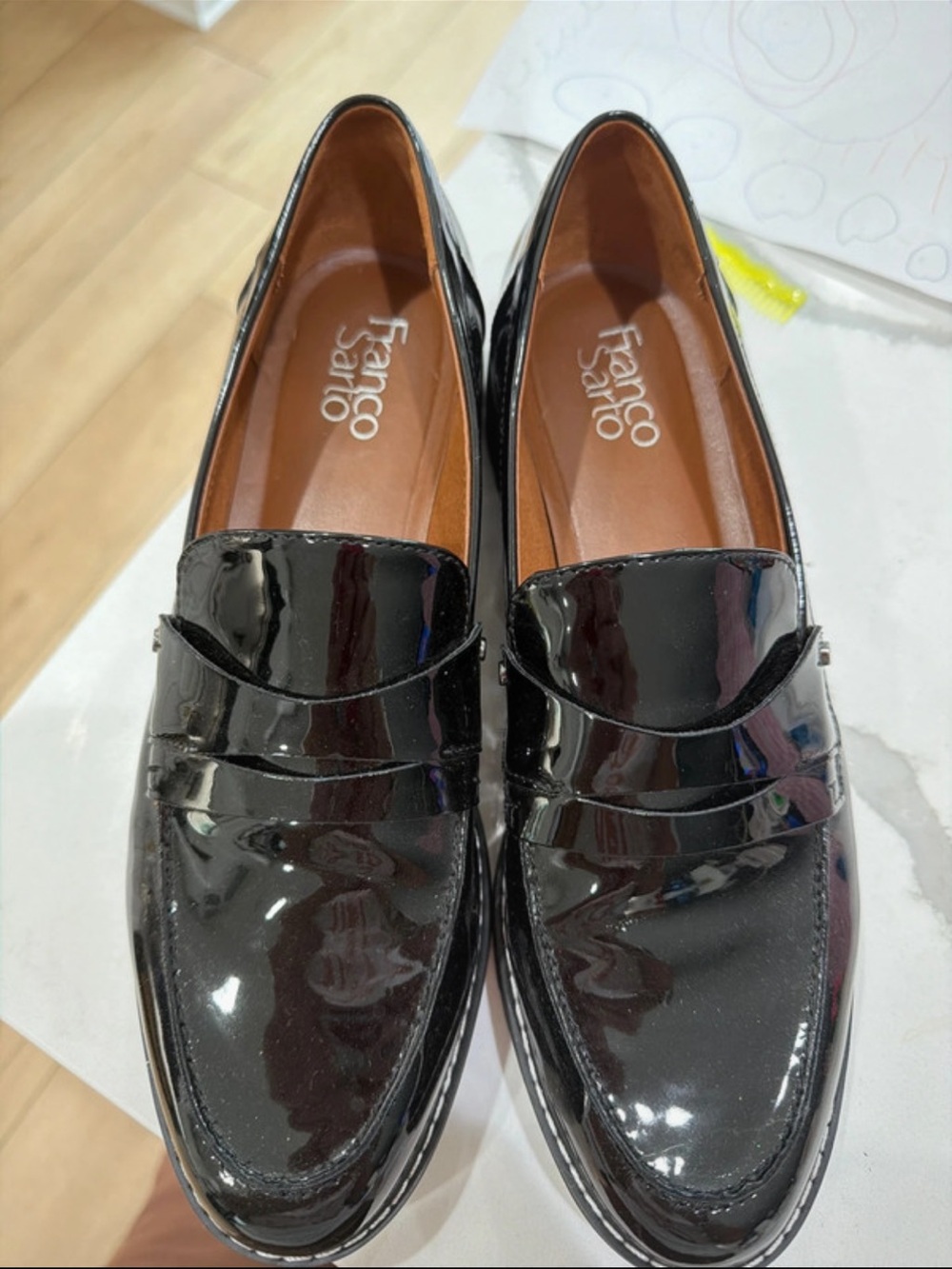 Franco Sarto Black Patent Slip-On Penny Loafers